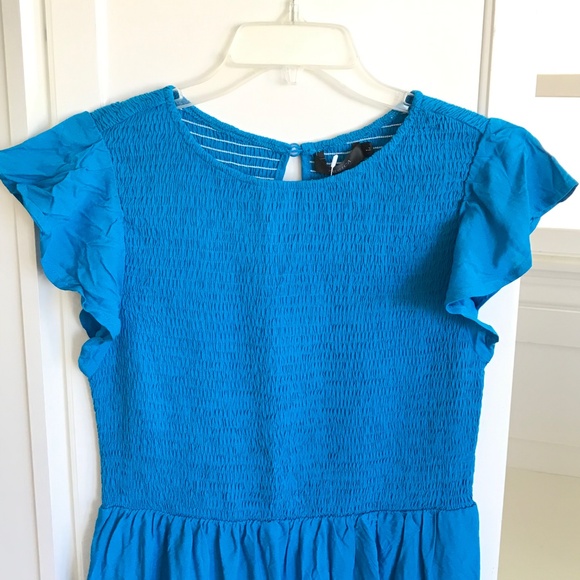 ZESICA Flutter Short Sleeve Smocked Midi Tiered A Line Dress Women’s Size Large - Picture 2 of 16